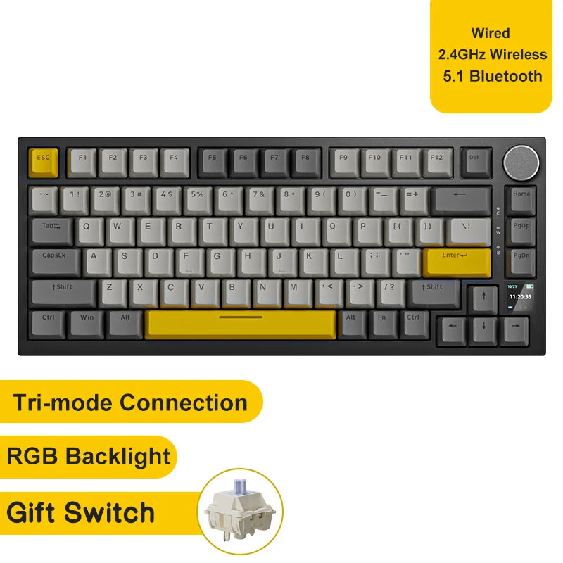 Ajazz AK820/AK820Pro Gaming Mechanical Keyboard Bluetooth 5.1/Wireless/C-Wired Customized Keyboard with Knob Hot Swapping Gasket