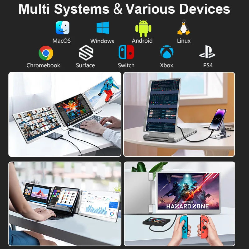 FHD IPS Gaming Series Portable LCD Backlit Monitor High-Definition Dual Triple Screen Extender for Productivity Visture