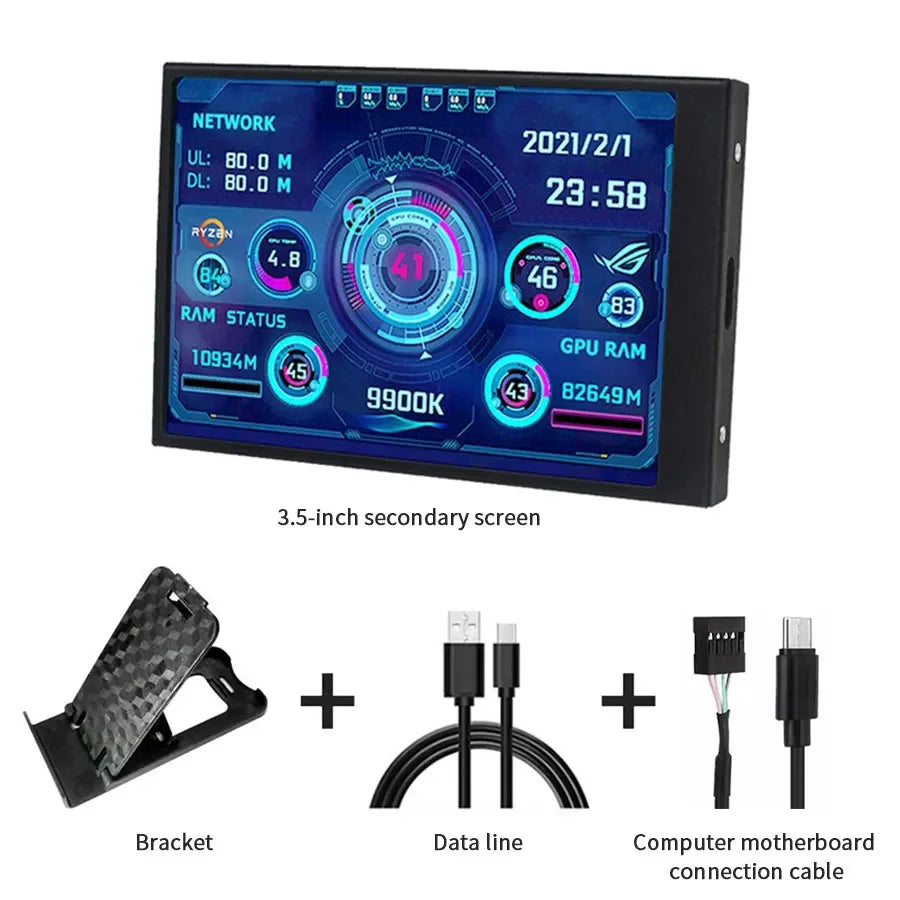 3.5 Inch Mini Computer Secondary Screen IPS USB C Secondary Screen forComputer CPU GPU RAM HDD Monitor LCD Display Freely AIDA64