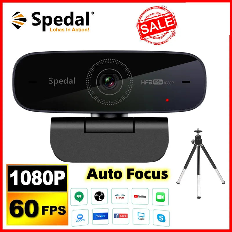 Spedal AF926 1080p 60Fps Auto Focus Webcam Full HD USB Camera  with Microphones and bracket  for PC MAC Business meeting