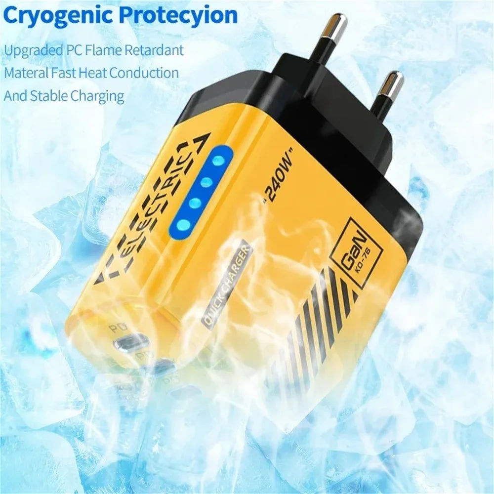 240W GaN 5 in 1 Desktop Charger USB C PD QC 3.0 Fast Charging Charger For MacBook iPhone 17 16 15 Pro Samsung Xiaomi EU US Plug