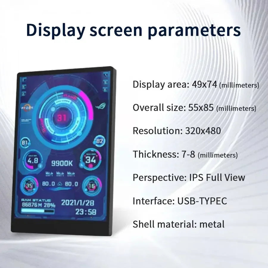 3.5 Inch Mini Computer Secondary Screen IPS USB C Secondary Screen forComputer CPU GPU RAM HDD Monitor LCD Display Freely AIDA64