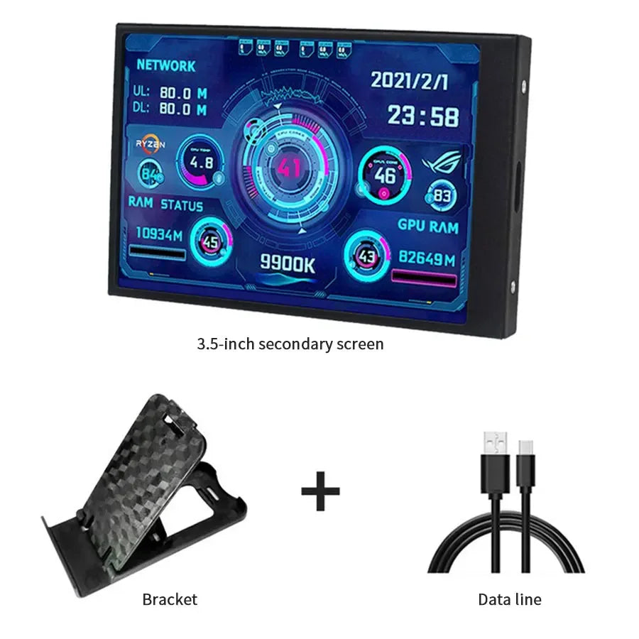 3.5 Inch Mini Computer Secondary Screen IPS USB C Secondary Screen forComputer CPU GPU RAM HDD Monitor LCD Display Freely AIDA64