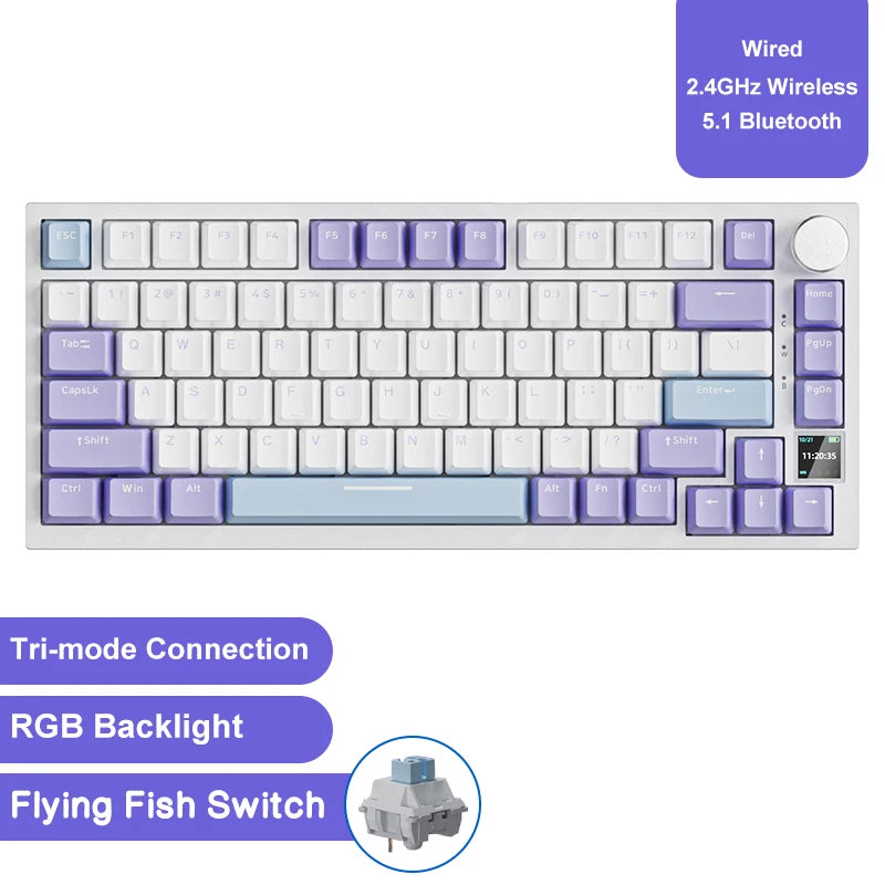 Ajazz AK820/AK820Pro Gaming Mechanical Keyboard Bluetooth 5.1/Wireless/C-Wired Customized Keyboard with Knob Hot Swapping Gasket
