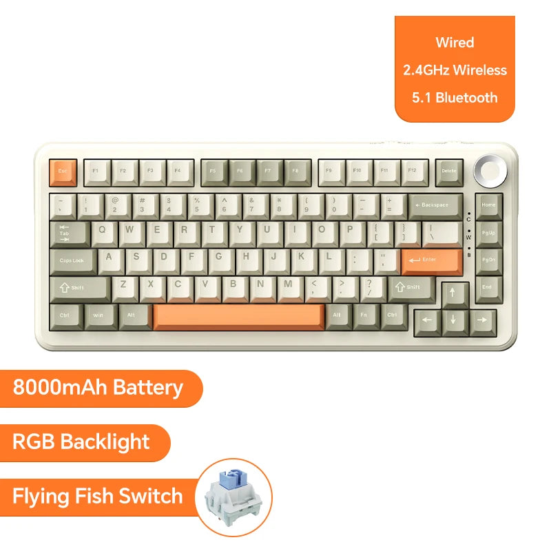Ajazz AK820/AK820Pro Gaming Mechanical Keyboard Bluetooth 5.1/Wireless/C-Wired Customized Keyboard with Knob Hot Swapping Gasket