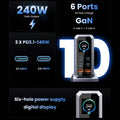 240W GaN Charger PD3.1 140W USB Type C 6 Ports PPS PD Desktop Fast Charging Station for MacBook Laptops Tablet iPhone Samsung